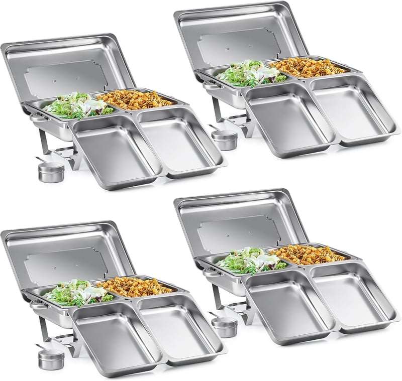 Wilprep Rozsdamentes Acél Melegentartó Tálca Szett 9L Buffet Étel Melegítő Catering Rendezvény Party 4 Részes GN Tartály