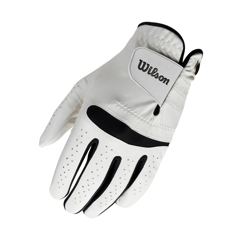 Mănușă de golf pentru bărbați Wilson Feel Plus, piele premium, pentru mâna dreaptă, albă, mărimea M