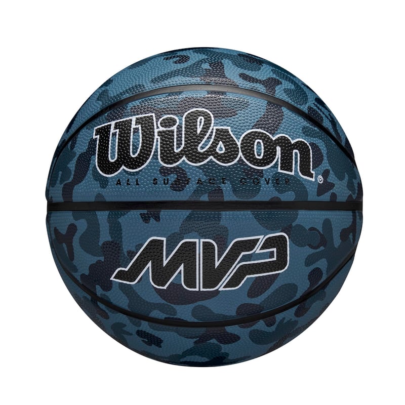 Minge de baschet Wilson MVP Camo - Albastru, mărimea 6, cauciuc rezistent, pentru toate suprafețele, aderență îmbunătățită