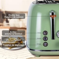 wiltal Retro Kenyérpirító 2 Szeletes - Zöld Rozsdamentes Acél, 6 Fokozatú Barnítás, Kijelzővel, Gyors Pirítás Technológiával, Kiolvasztás Fu 5