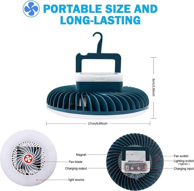 WIMIRIL 4400mAh USB Kemping Lámpa 54 LED Ventilátor Mágneses Akasztóval