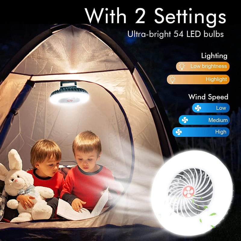 WIMIRIL 4400mAh USB Kemping Lámpa 54 LED Ventilátor Mágneses Akasztóval