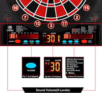 WIN.MAX Elektromos Darts Tábla LED Kijelzővel - Tömörfa Szekrénnyel, 12 Puha Nyíllal és 100 Tartalék Heggyel, Felnőtteknek 5