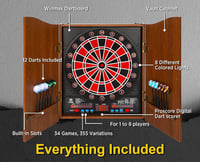 WIN.MAX Elektromos Darts Tábla LED Kijelzővel - Tömörfa Szekrénnyel, 12 Puha Nyíllal és 100 Tartalék Heggyel, Felnőtteknek 3