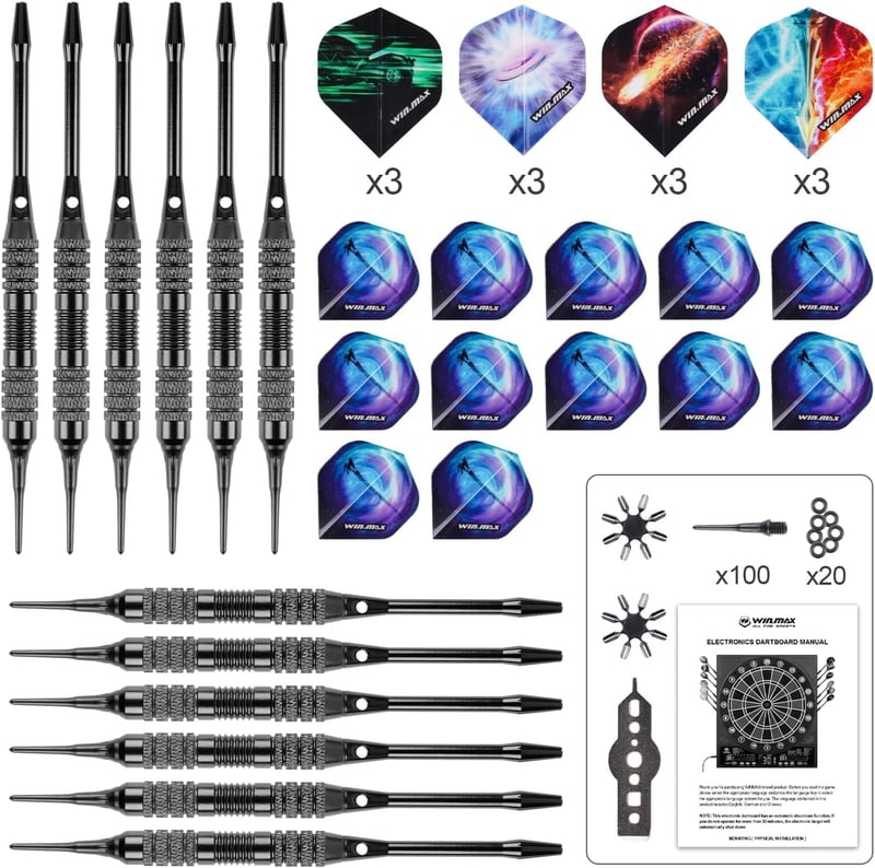 WIN.MAX Elektromos Darts Tábla LED Kijelzővel - Tömörfa Szekrénnyel, 12 Puha Nyíllal és 100 Tartalék Heggyel, Felnőtteknek