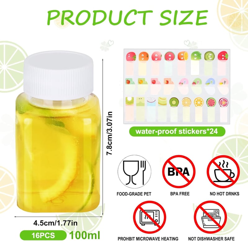 Winbest 16 db-os újrafelhasználható 100 ml-es üveg szett itallal töltéshez