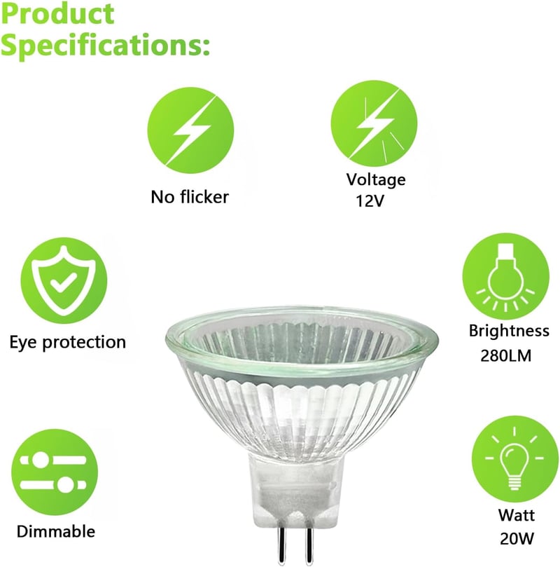 WinDerMo MR16 halogén izzó 12V 20W GU5.3 dimmelhető 8db meleg fehér 2700K