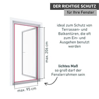 Dverová sieť proti hmyzu Windhager Expert na balkónové dvere 100x210 cm, biela, krídlové dvere s hliníkovým rámom bez vŕtania, sieťka proti hmyzu na balkón a terasu, 03240 4