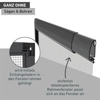Windhager Flexi Fit sieťka proti hmyzu na okno s flexibilným rámom 130x150 cm antracitová, teleskopická sieťka pre domácich majstrov bez vŕtania 5