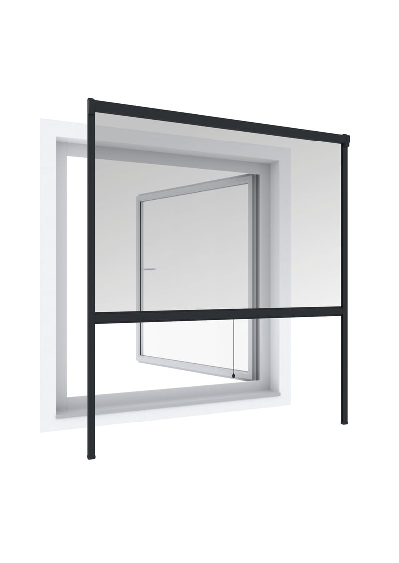 Windhager rolo komarnik za prozor Plus, s aluminijskim okvirom, mogućnost rezanja po mjeri, mrežica protiv insekata, 100 x 160 cm, antracit