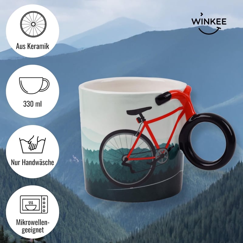 Winkee Kerékpáros Kávéscsésze Bicikli Fogantyúval - Stílusos Teáscsésze - Adventure