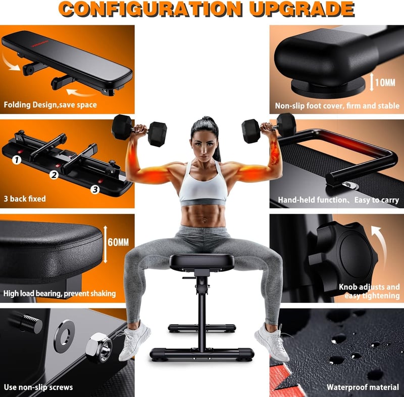 WINNOW Összecsukható Edzőpad Hordfogannyal, Multifunkcionális Fitnesz Pad Otthoni Edzéshez