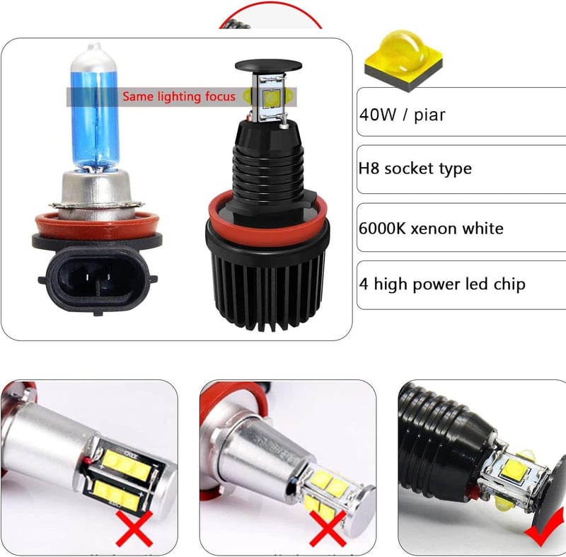 WinPower H8 LED Angel Eyes Autó Fényszóró Izzó 40W 6000K Xenon Fehér CanBus Hibamentes Pozíciófény 2 Darab