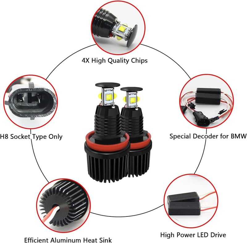 WinPower H8 LED Angel Eyes Autó Fényszóró Izzó 40W 6000K Xenon Fehér CanBus Hibamentes Pozíciófény 2 Darab