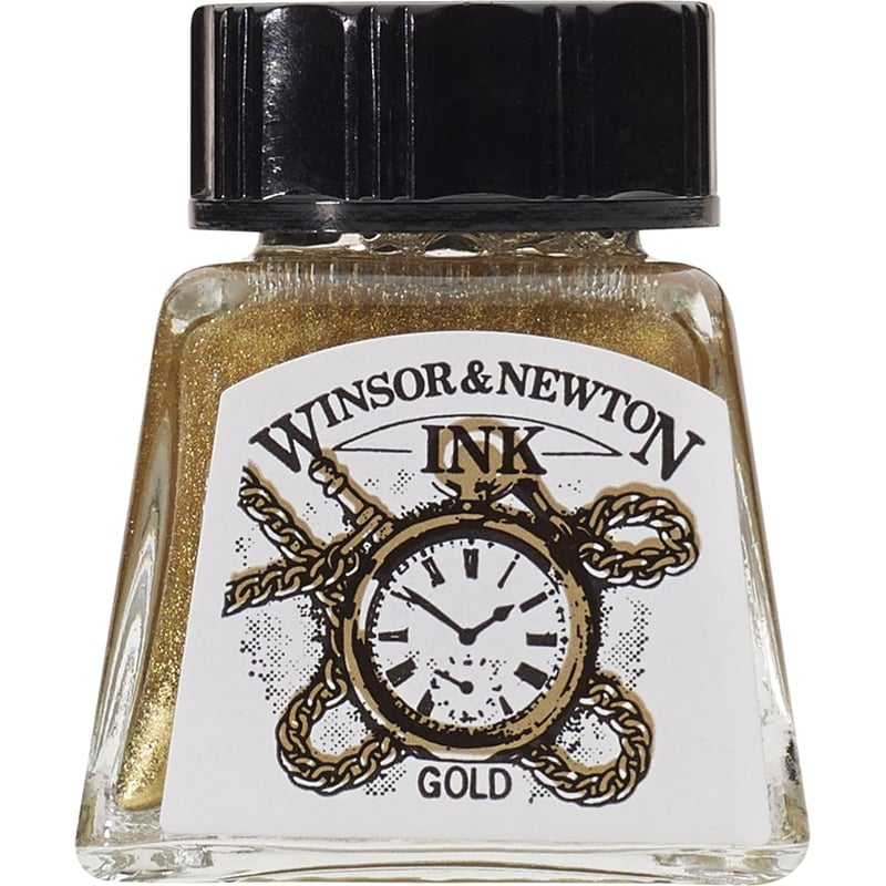 Winsor & Newton Čínsky tuš 14 ml - Zlatý, pre plniace perá a kaligrafické perá, trvácna a stálofarebná farba