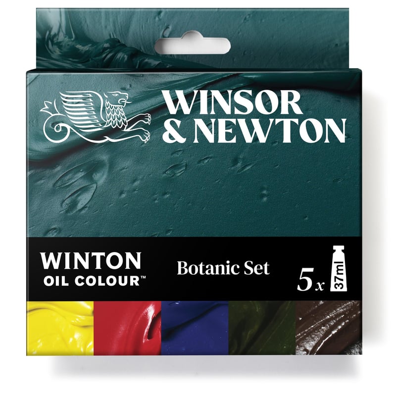 Sada olejových farieb Winsor & Newton Winton Botanic – 5 odtieňov, každý 37 ml, vysoká hustota pigmentu, svetlostále a trvácne