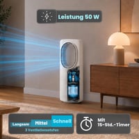 Wintem Freezy tihi toranjski ventilator bez lopatica s daljinskim upravljačem, 3 brzine, 3 načina rada, timer od 15 sati, oscilacija, LED zaslon, bijeli 6
