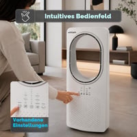 Wintem Freezy tihi toranjski ventilator bez lopatica s daljinskim upravljačem, 3 brzine, 3 načina rada, timer od 15 sati, oscilacija, LED zaslon, bijeli 7