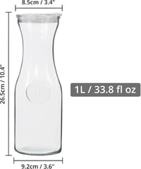 Winter Shore 1 Literes Üveg Kancsó Szett Fedővel [2 db] - Átlátszó Üveg Karaffa Akril Fedéllel, Krétacímkékkel és Fehér Filccel - Italokhoz, 2