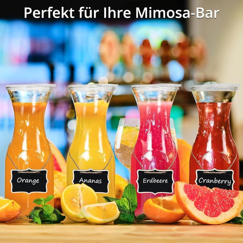 Winter Shore 1 Literes Üveg Kancsó Szett Fedővel [2 db] - Átlátszó Üveg Karaffa Akril Fedéllel, Krétacímkékkel és Fehér Filccel - Italokhoz,
