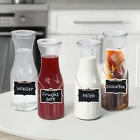Winter Shore 1 Literes Üveg Kancsó Szett Fedővel [2 db] - Átlátszó Üveg Karaffa Akril Fedéllel, Krétacímkékkel és Fehér Filccel - Italokhoz, 5