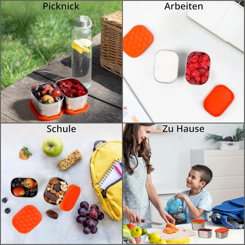 Winter Shore 230 ml Rozsdamentes Acél Uzsonnás Doboz Szilikon Fedéllel (3 db) - Hűtőbe, Sütőbe, Fagyasztóba Tehető - Szivárgásmentes Ételtár