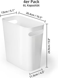 Winter Shore 6L Műanyag Irodai Szemetes Szett (4db) - Kompakt Hulladékgyűjtő Beépített Fogantyúval - Keskeny Konyhai, Hálószobai és Íróaszta 2