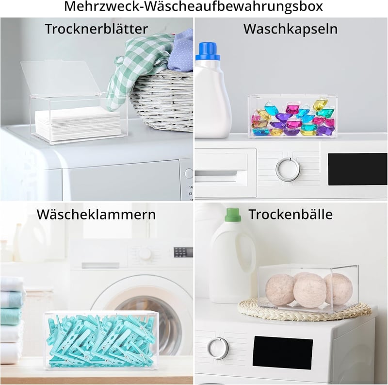 Winter Shore Átlátszó Akril Tárolódoboz Fedéllel - 1,8L Mosószeres Kapszula, Szárítólabda, Ruhacsipesz Tárolására - Fürdőszobai Rendszerező