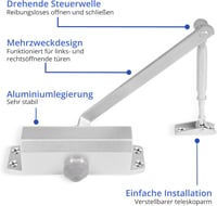 Winter Shore Automata Ajtócsukó Hidraulikus Rugóval Teleszkópos Karral Ezüst - Eine Größe, Silver 4