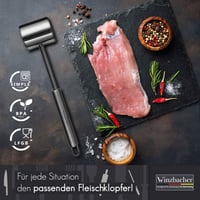 Winzbacher nerezový tĺčik na mäso, vhodný do umývačky riadu, 2 plochy na klepanie – tĺčik na mäso, palička na viedenský rezeň, naklepávač mäsa, na rezne, rukoväť 5
