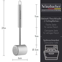 Winzbacher nerezový tĺčik na mäso, vhodný do umývačky riadu, 2 plochy na klepanie – tĺčik na mäso, palička na viedenský rezeň, naklepávač mäsa, na rezne, rukoväť 2