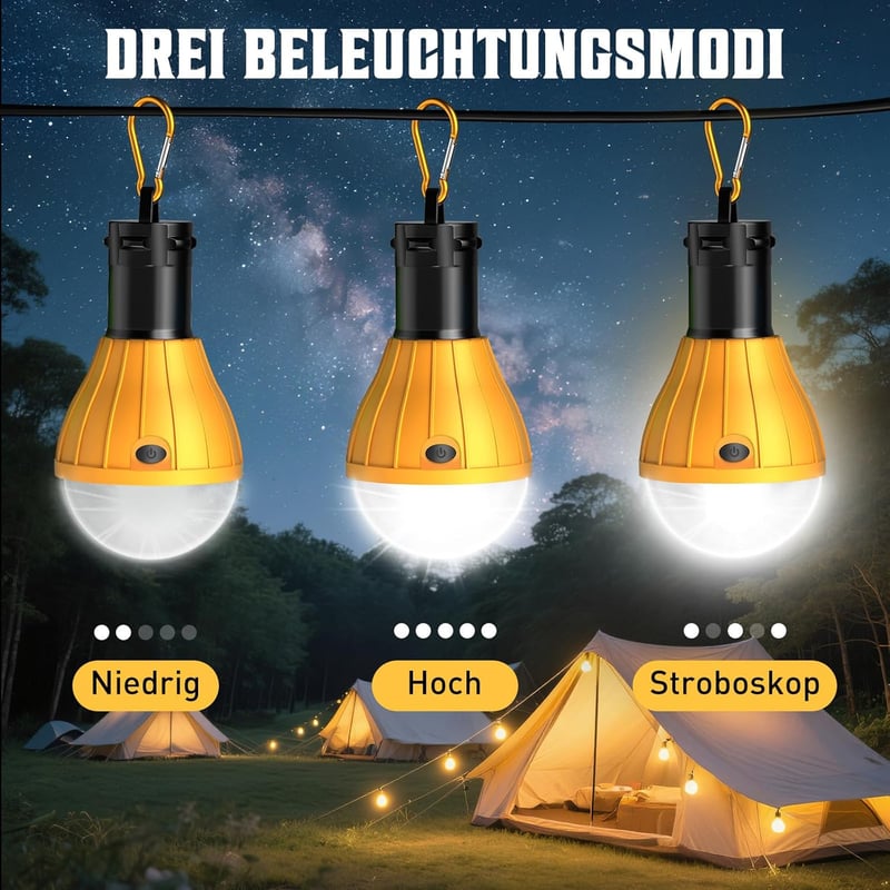 Winzwon Kempinglámpa - Többszínű, Vízlepergető, 150 Lumen, 9 LED, Akasztható, Fényerőszabályozós, AAA Elemmel Működő