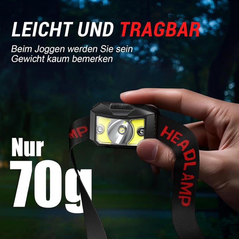 Winzwon USB Tölthető LED Fejlámpa - Vízálló, Könnyű, Piros Fejlámpa Futáshoz, Kocogáshoz, Horgászathoz és Kempingezéshez