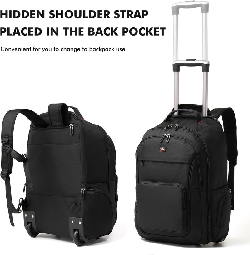 WIRABO 17,3" Laptop Gurulós Hátizsák 40L Utazótáska Fekete Iskolai Munka Üzleti - Black