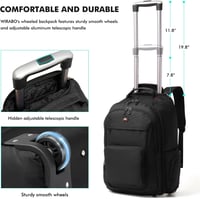 WIRABO 17,3" Laptop Gurulós Hátizsák 40L Utazótáska Fekete Iskolai Munka Üzleti - Black 5