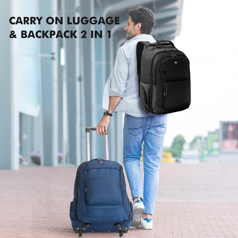 WIRABO 17,3" Laptop Gurulós Hátizsák 40L Utazótáska Fekete Iskolai Munka Üzleti - Black
