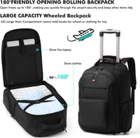 WIRABO 17,3" Laptop Gurulós Hátizsák 40L Utazótáska Fekete Iskolai Munka Üzleti - Black 3