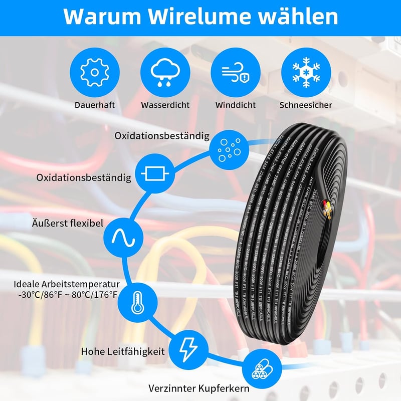 Wirelume 14AWG 5x2mm2 5 erű sodrott réz PVC tápkábel 3m, 5V 12V 24V LED, autó és hajó, vékony falú kerek kábelburkolat