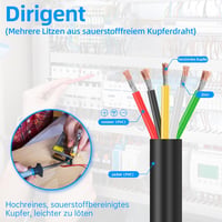 Wirelume 14AWG 5x2mm2 5 erű sodrott réz PVC tápkábel 3m, 5V 12V 24V LED, autó és hajó, vékony falú kerek kábelburkolat 4