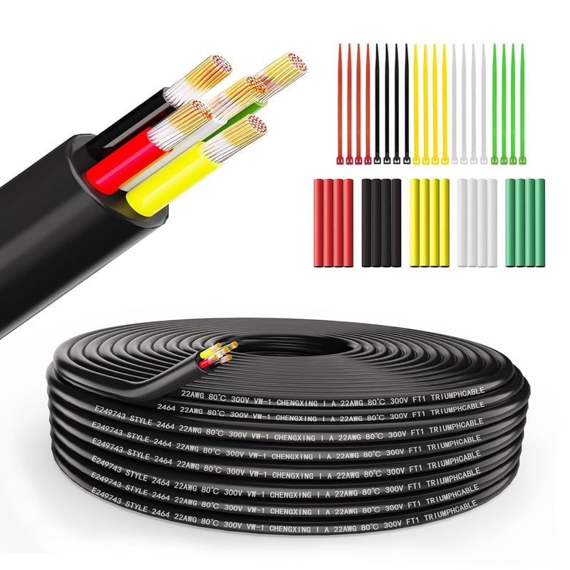 Wirelume 14AWG 5x2mm2 5 erű sodrott réz PVC tápkábel 3m, 5V 12V 24V LED, autó és hajó, vékony falú kerek kábelburkolat