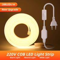 Wisada 220V LED szalag 3m, 288 LED/m, meleg fehér 3000K, IP65 vízálló, COB LED csík 5