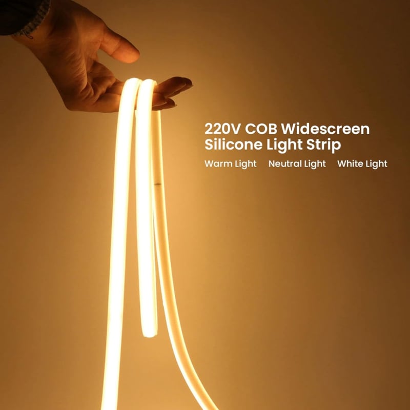 Wisada 220V LED szalag 3m, 288 LED/m, meleg fehér 3000K, IP65 vízálló, COB LED csík