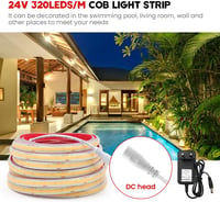 Bandă LED COB Wisada 24V, 15m, 320 LED/m, alb cald, impermeabilă IP68, dulap, acvariu 6