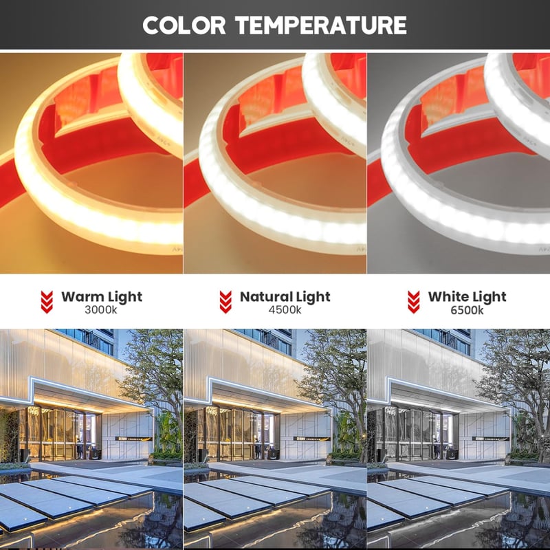 Bandă LED COB Wisada 24V, 15m, 320 LED/m, alb cald, impermeabilă IP68, dulap, acvariu