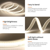 Wisada 24V COB LED szalag 4m 320LED/m természetes fehér vízálló IP68 szekrény háttérvilágítás 4