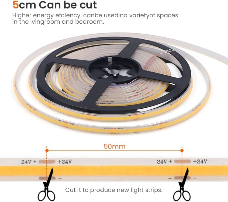 Wisada 24V COB LED szalag 4m 320LED/m természetes fehér vízálló IP68 szekrény háttérvilágítás