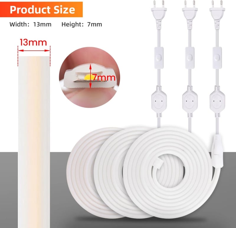 Wisada 220V LED szalag 3m, 288 LED/m, meleg fehér 3000K, IP65 vízálló, COB LED csík
