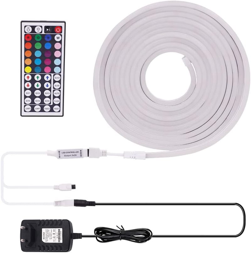 Wisada RGB Neon LED szalag 4m, 12V, színváltó fényszalag távirányítóval