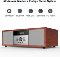 WISCENT Nosztalgikus Bluetooth HiFi Rendszer CD Lejátszóval, 30W Fa Hangszórókkal, FM Rádióval, USB Porttal és AUX Bemenettel, Barna 2