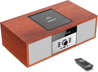 WISCENT Nosztalgikus Bluetooth HiFi Rendszer CD Lejátszóval, 30W Fa Hangszórókkal, FM Rádióval, USB Porttal és AUX Bemenettel, Barna 1